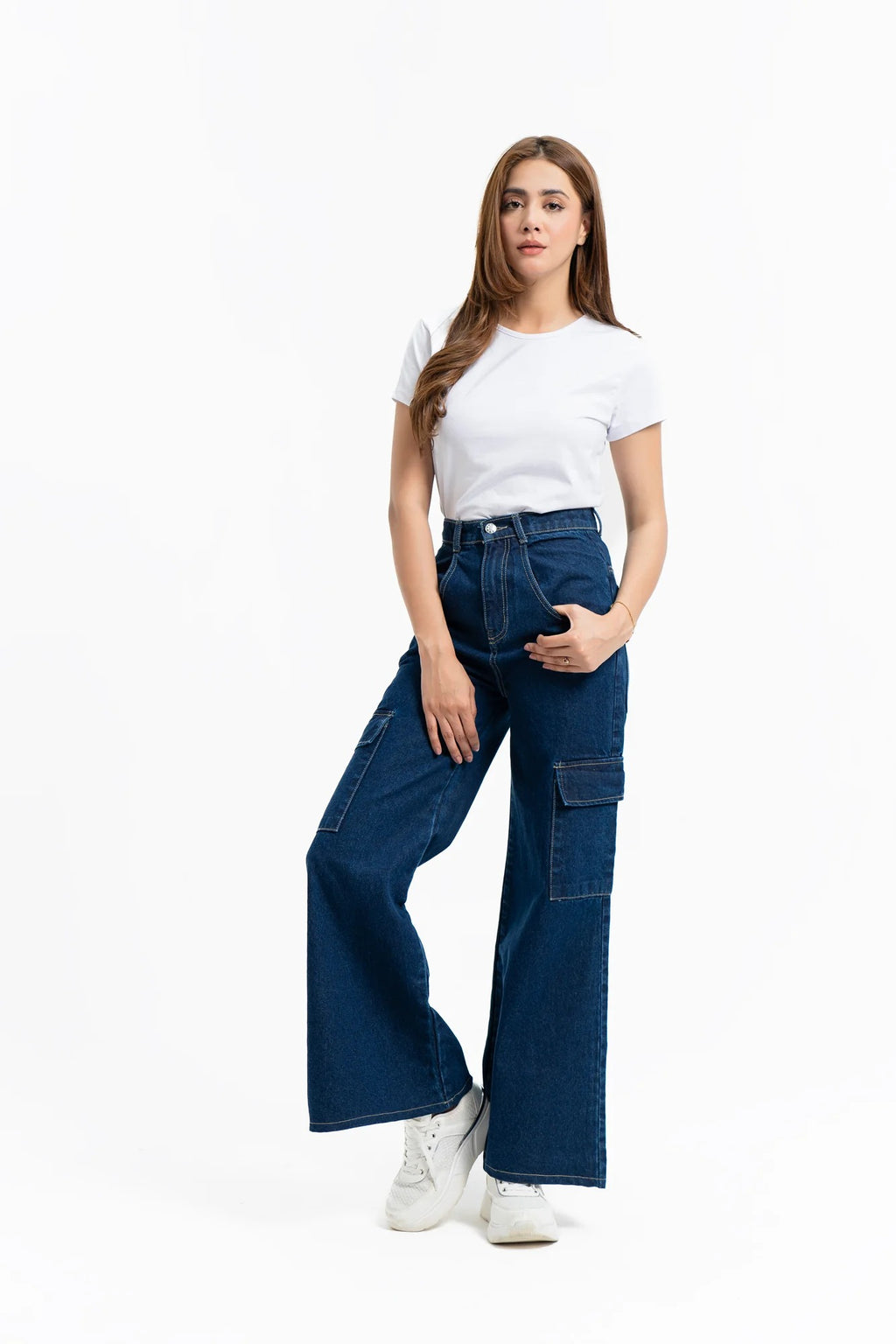 Wide Leg Cargo Jean - Dark Blue