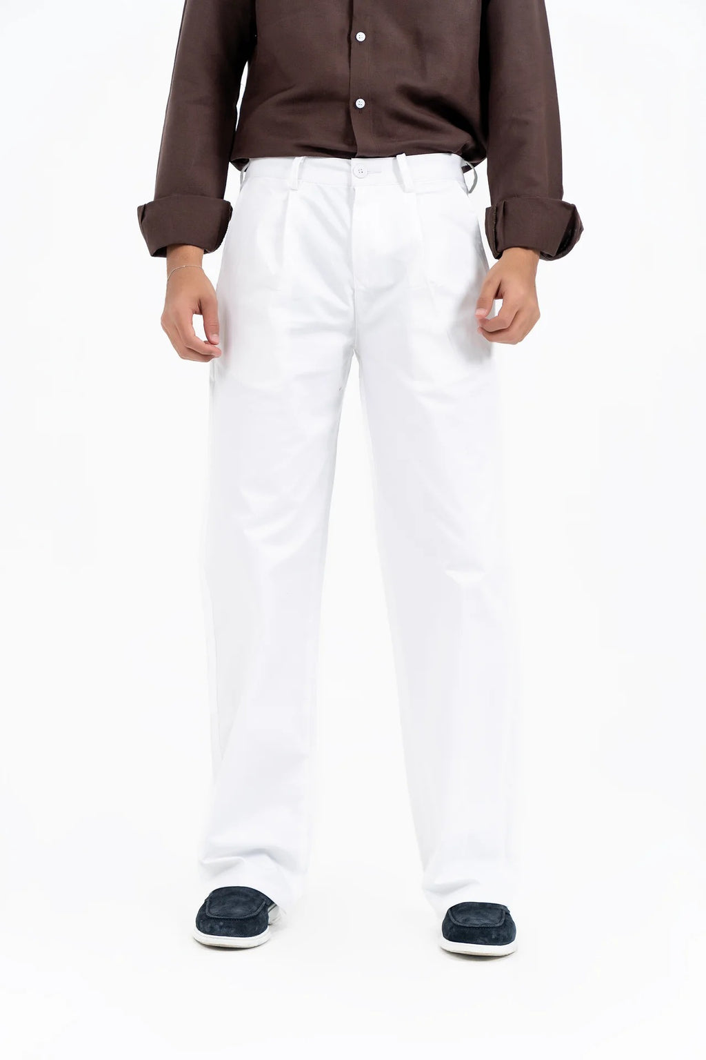 Men's Pleated Wide Leg Pant - White