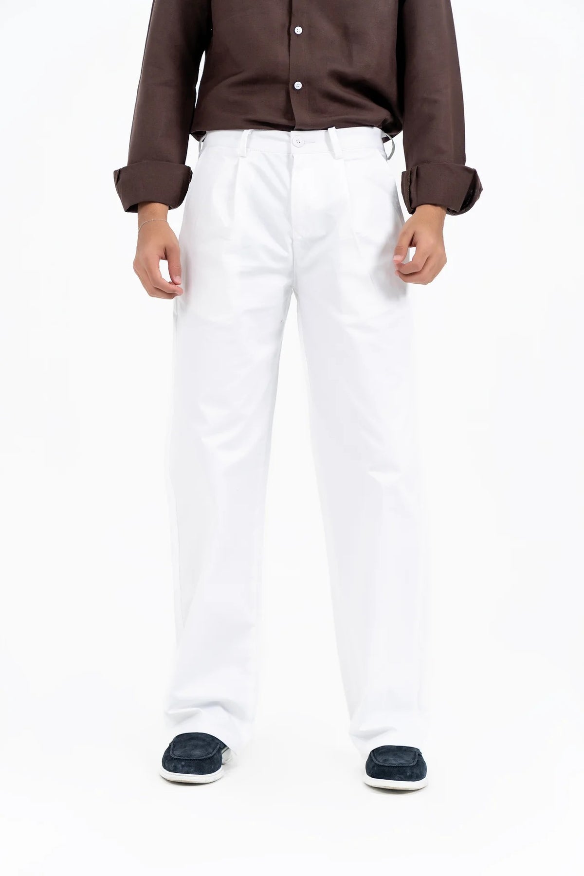 Men's Pleated Wide Leg Pant - White