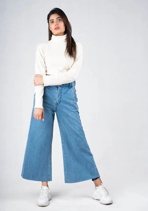 3 Button Wide Leg Jean