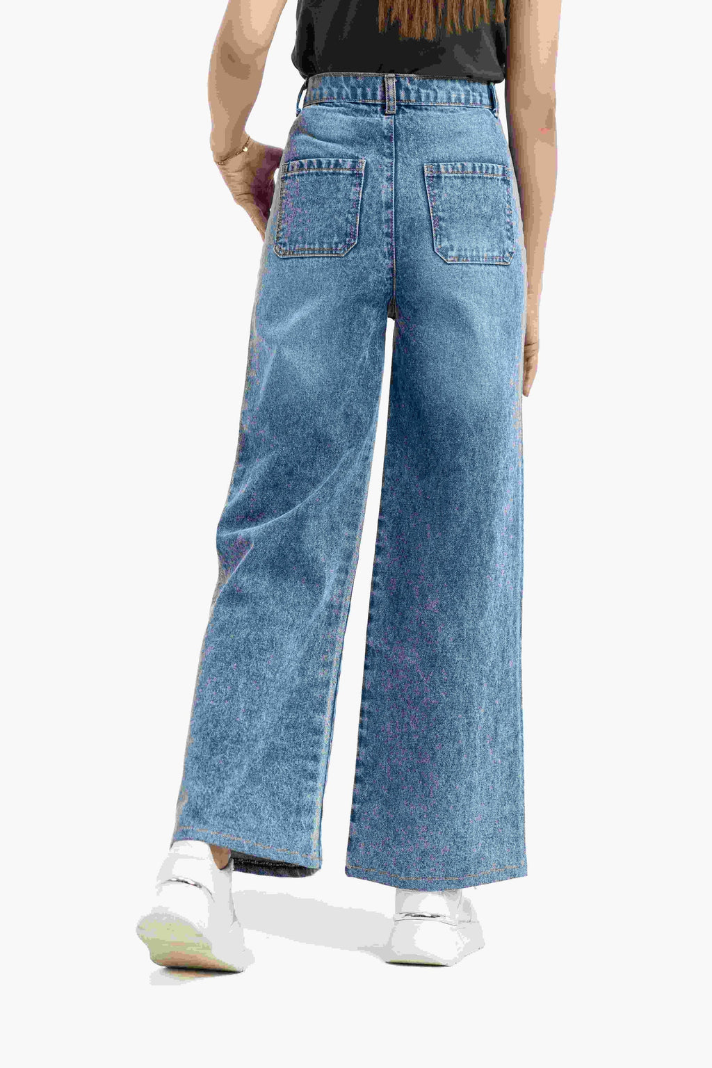Wide Leg Jean with Patch Pocket - Mid Blue